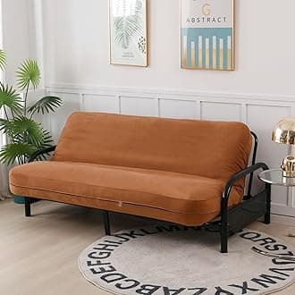 Full Size 54x75x8inch 3 Side Zipper Classic Soft Micro Suede Futon Cover/Slipcover/Sofa Day Bed Mattress Cover Couch Protector (Cover ONLY) (Caramel)