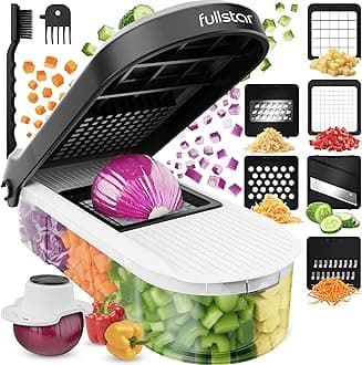 Vegetable Chopper & Mandoline Slicer - Julienne Cutter Dicer Grater for Food Veg Onion Cucumber Tomato Salad Potato Cheese - Kitchen Gadgets & Accessories (Compact 6-in-1, White)