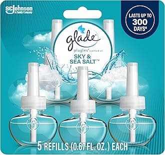 PlugIns Refills Air Freshener, Scented and Essential Oils for Home and Bathroom, Sky & Sea Salt, 3.35 Fl Oz, 5 Count