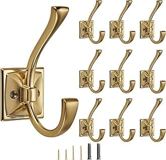 10 Pack Decorative Heavy Duty Towel Hooks for Hanging Robe Double Champagne Bronze Coat Hooks Wall Mounted with Screws for Key, Towel, Bags, Cup, Hat