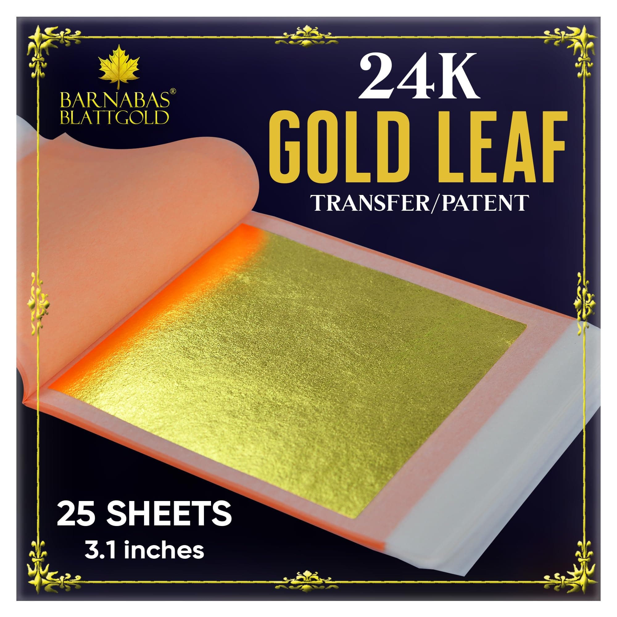 - Barnabas Blattgold Gold Leaf - 24K Real Gold [25 Sheets, 3.1 inches] - Transfer Patent for Painting, Arts and Crafts