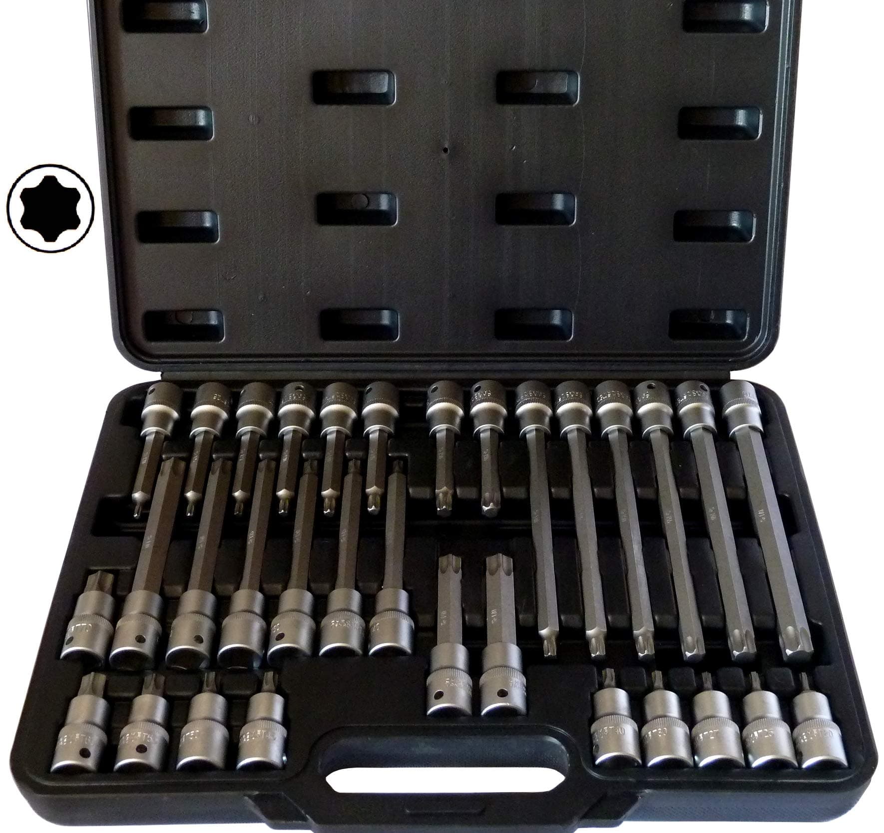 SYTO24, 32pcs Torx Star (TS Star) Socket bit Set, T20-T70, (S2-Steel, 15% Hardness Compared to Cr-V