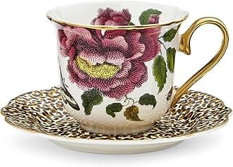 Spode Creatures of Curiosity Tea Cup and Saucer Fluted White Leopard, CRCWL8818-XG