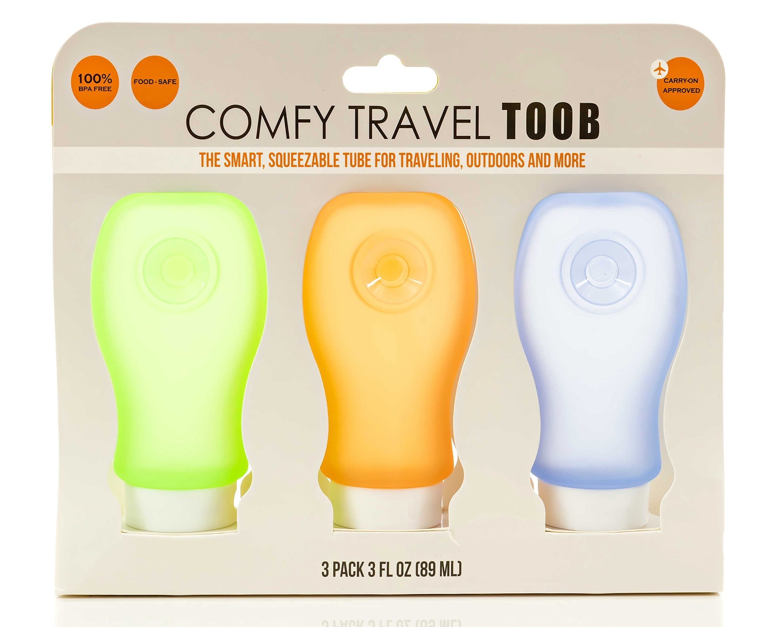 COMFY TRAVEL Silicone Bottles, Leak Proof, Squeezable, Easy to Clean Travel Tubes, 3 oz, Set of 3