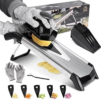 Masthome Mandoline Food Slicer, Adjustable Stainless Steel Mandoline Slicer for Kitchen, Vegetable Cutter Julienne Slicer with Cleaning Brush and Cut Resistant Gloves