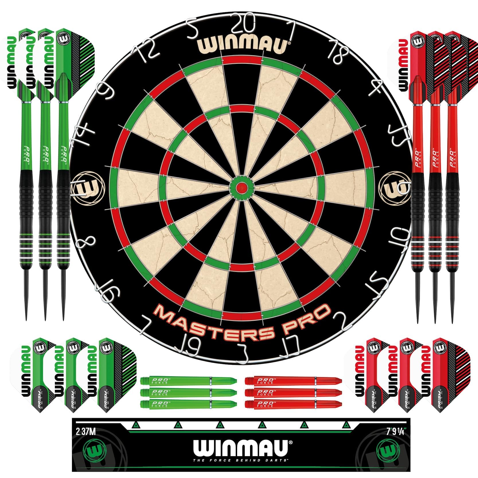 Darts - Masters Pro Premium Bristle Dartboard Set - Includes Dart Board, Darts, Flights, Shafts and Oche Strip - Professional Steel Tip Darts & Dart Board for Adults