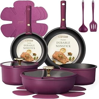 CAROTE 15pcs Pots and Pans Set Non Stick with Detachable Handles, Purple Nonstick Cookware Set Ultra Violet, Dishwasher/Oven Safe, Premium Kitchen Cooking Utensils