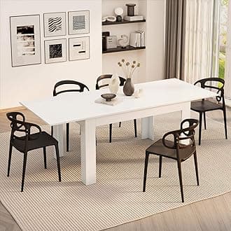 Easy, Extendable Dining Table, 55.1(86.6) x35.4 in, High Gloss White, for 6-8 People, Expandable Dining Table for Kitchen, Italian Furniture