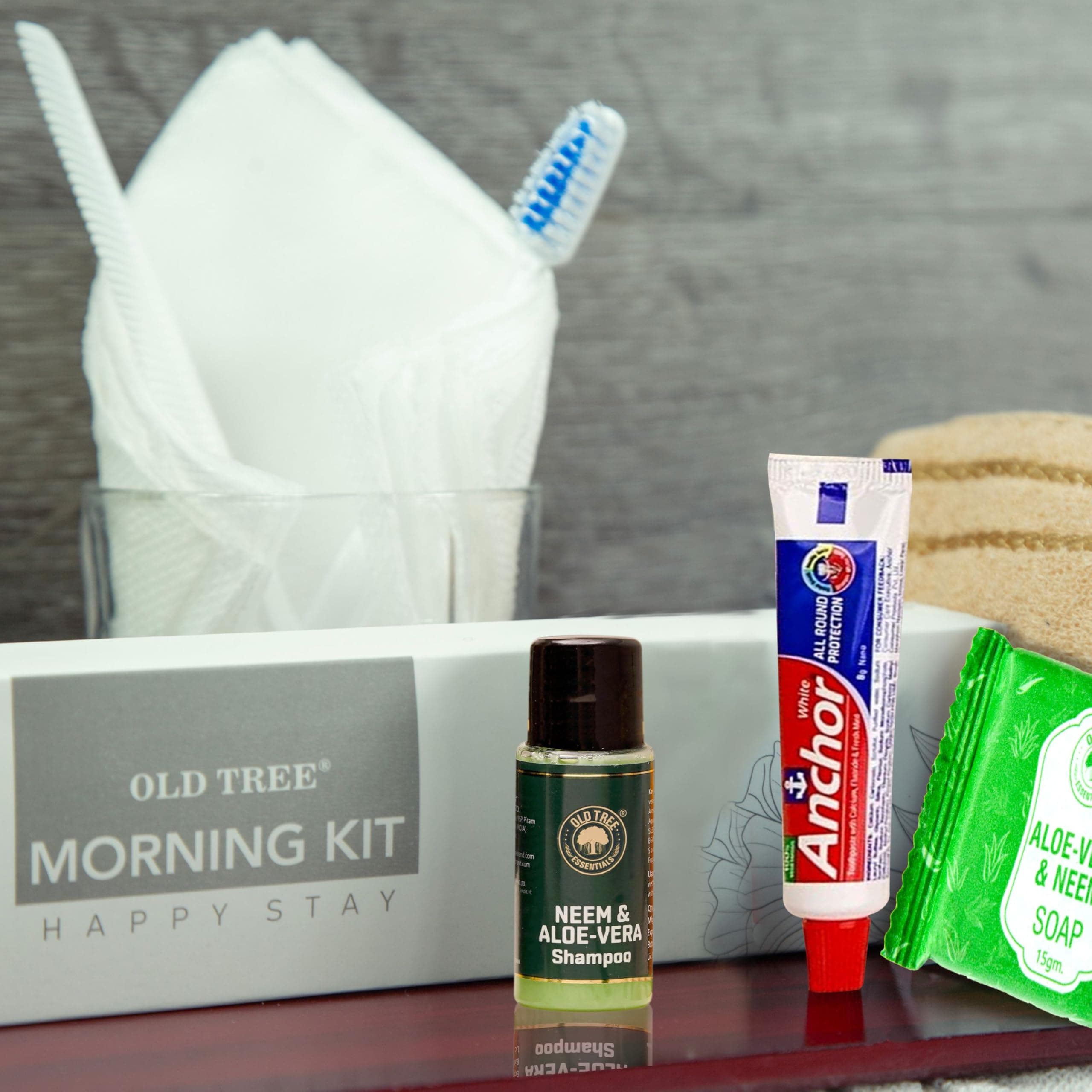 Old Tree Morning Kit for Hotel (Set of 50 Boxes) - Shampoo, Comb, Soap and Dental Kit - Hotel Toiletries Kit for Guest House, Marriage Hall