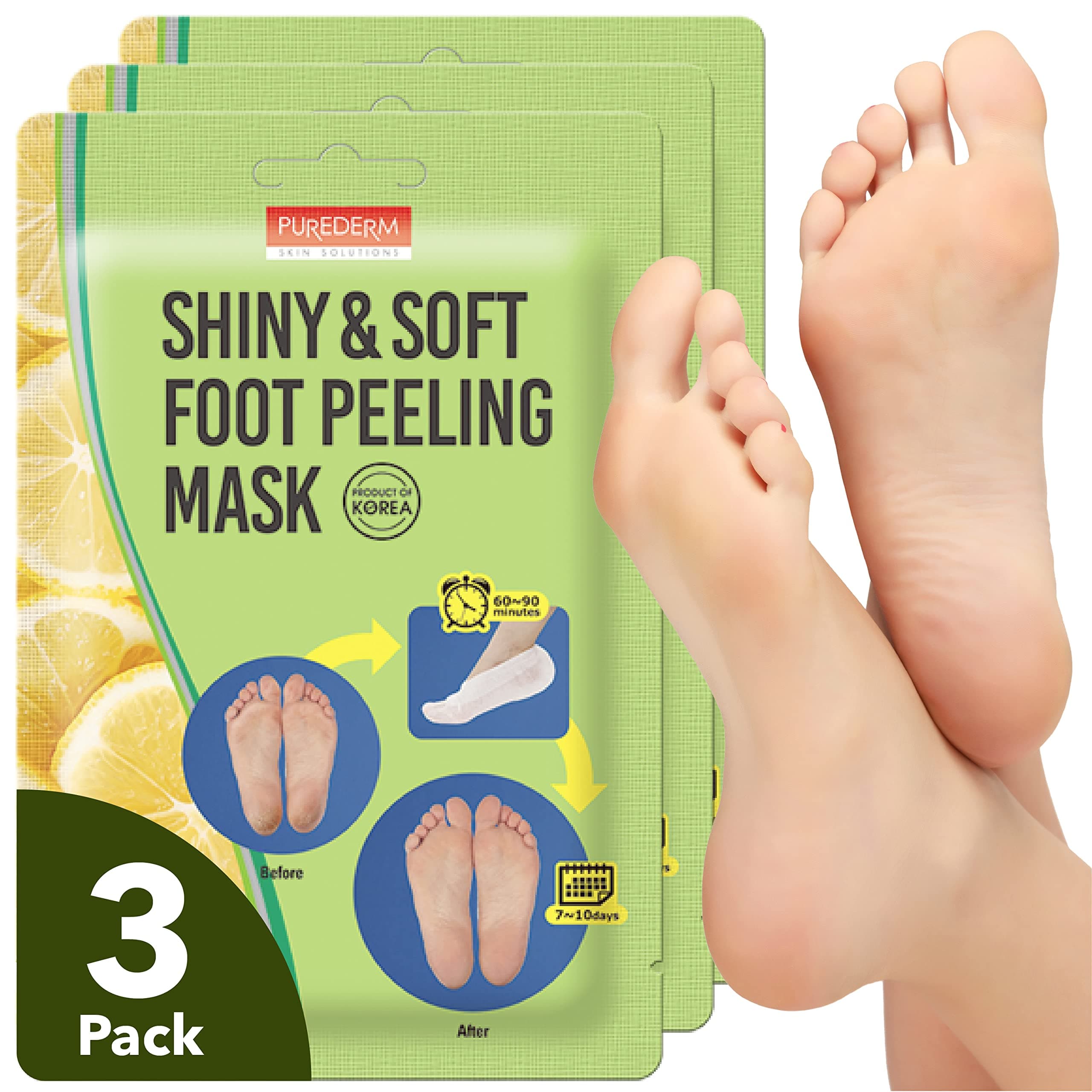 Shiny & Soft Foot Peeling Mask (3 pack) - For smooth and moist baby skin with Exfoliating peel off Calluses, Dry Skin, Cracked Heels - Men and Women