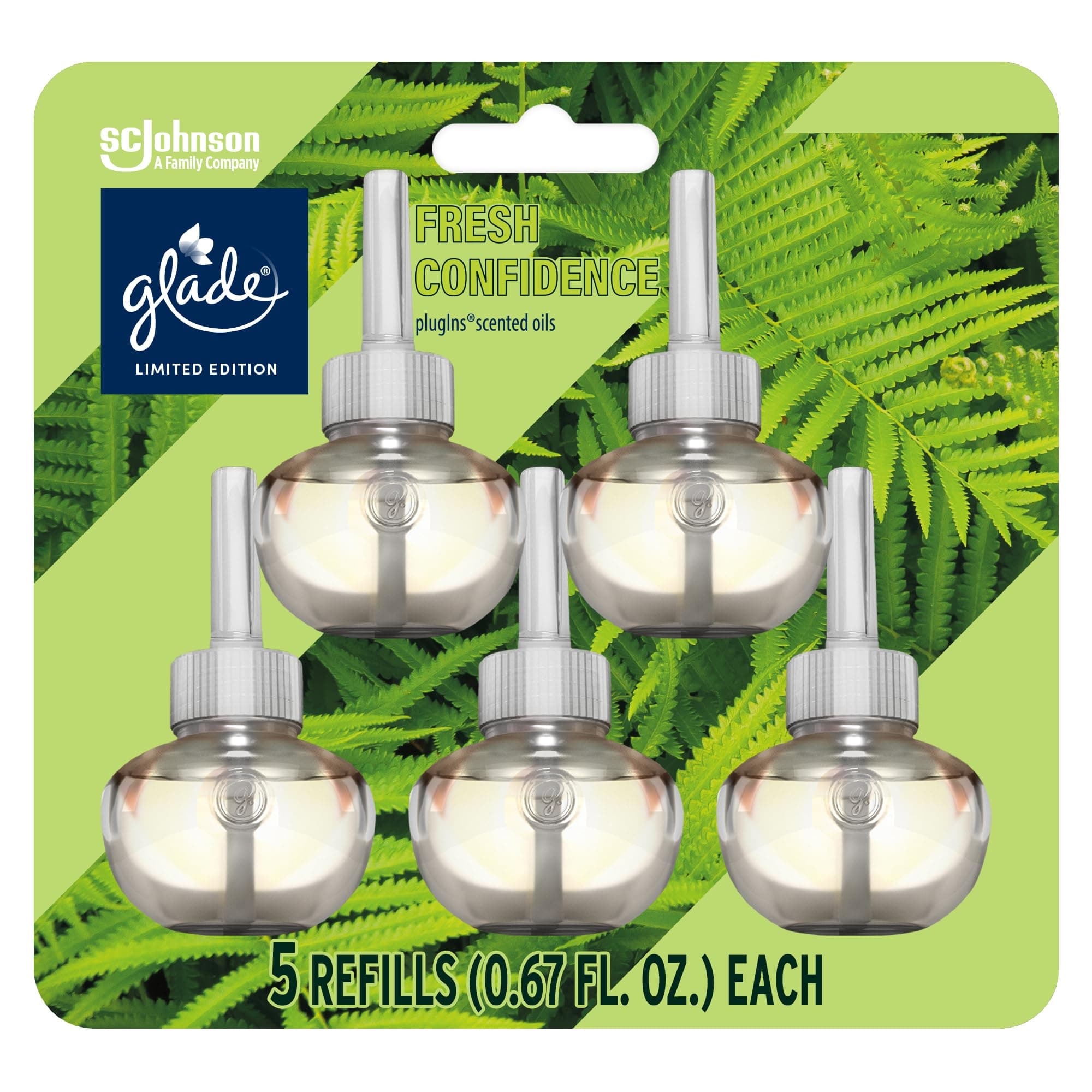 Glade PlugIns Refills Air Freshener, Fresh Confidence, Scented and Essential Oils for Home and Bathroom, 0.67 Fl Oz, 5 Count