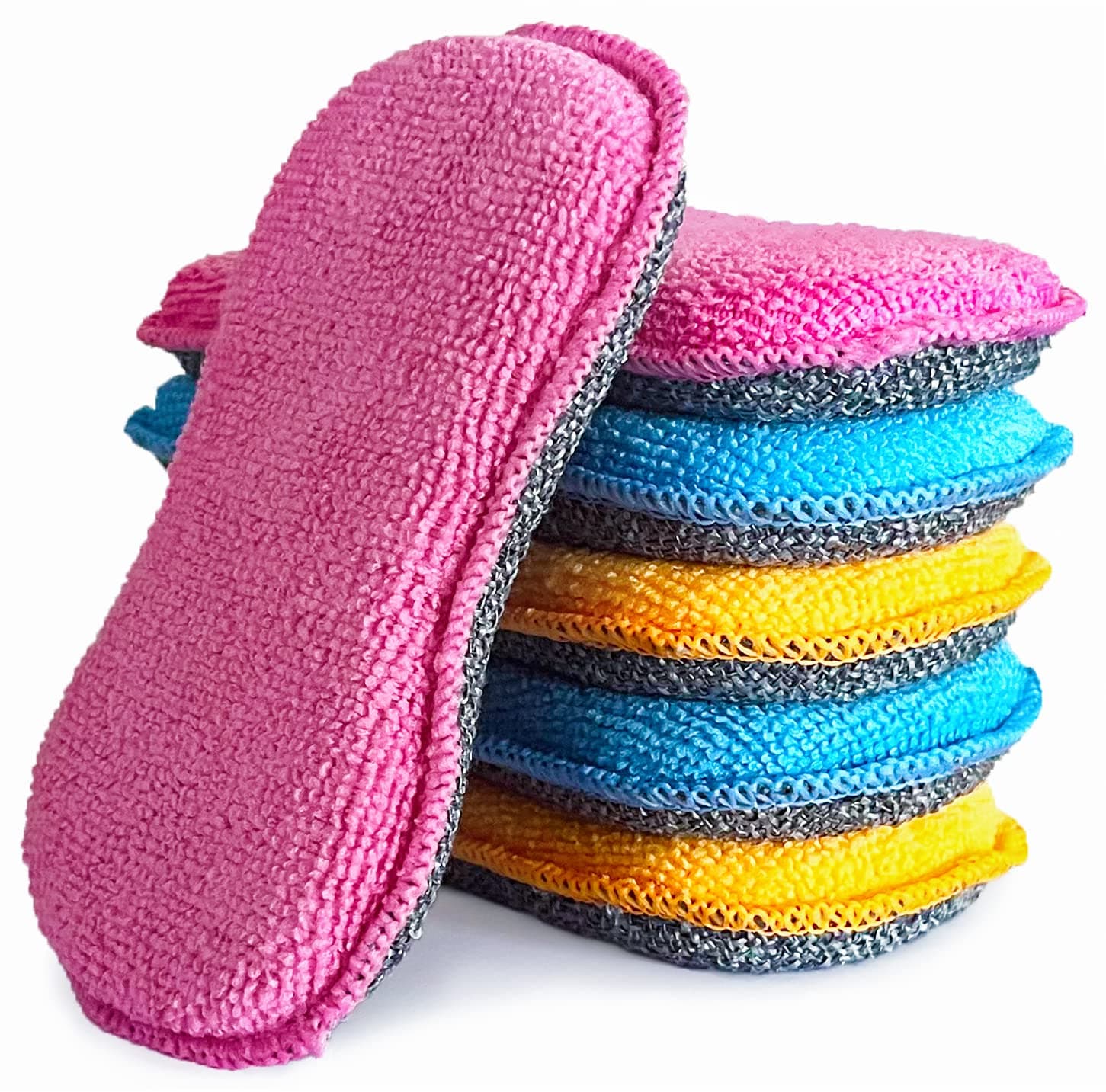 Dish Sponges, Kitchen Non-Scratch Scrub Sponges, Microfiber Cleaning Sponges for Sink, Basin and Multi-Pupose, Pack of 6