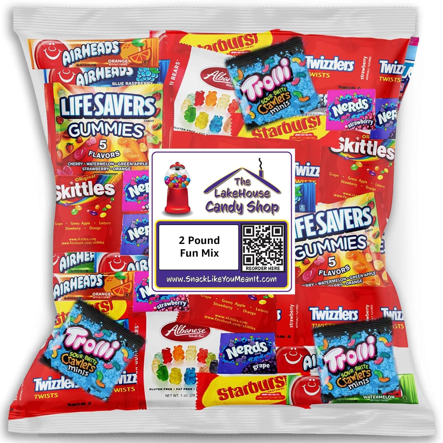 Assorted Fruit Candy Bulk - Starburst, Skittles, Gummy Life Savers, Air Heads, Sour Punch, Nerds, Gummy Bears & Twizzlers (32 Oz Assorted Pack) By The Lakehouse