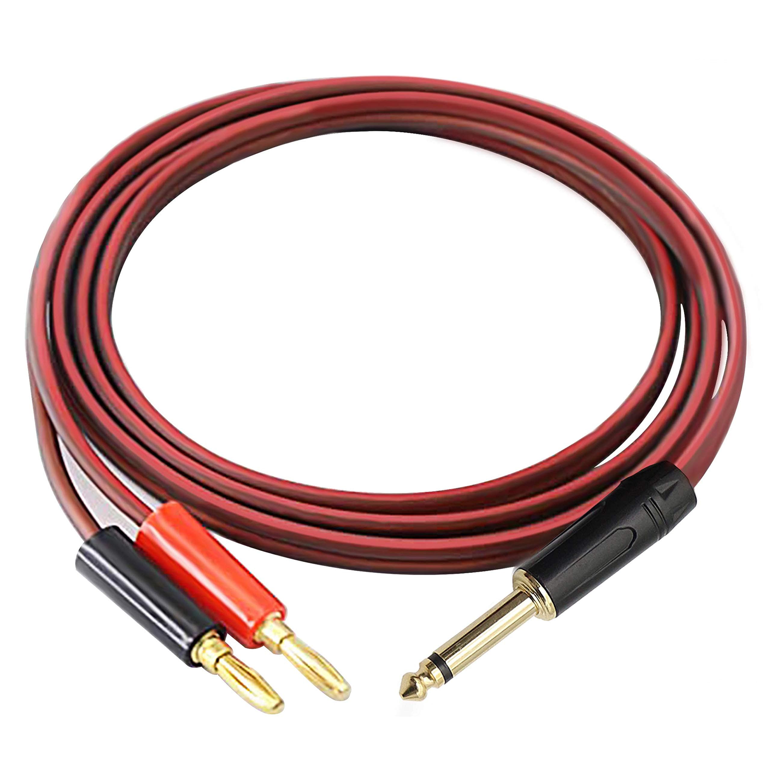 1/4 TS to Banana Plug Speaker Cable,6.35mm TS to Banana Plug Speaker Audio Cable,Gold-Plated 1/4 TS Male To Dual Banana Plugs OFC HiFi Speaker Wire For DJ Application, Mixer (5 Feet)-12AWG Cord