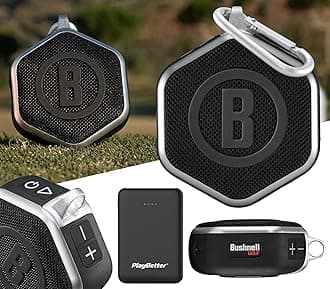 PlayBetter Bushnell Wingman Mini (Silver/Black) Magnetic GPS Golf Speaker Bundle Portable Charger - Music & Audible Distances Bluetooth Speaker for Golf Cart - 36,000+ Courses