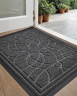 DEXI Front Door Mat, Welcome Mat Heavy Duty Durable Low Profile Outside Doormat for Entryway, Patio, Garage, High Traffic Areas, 17"X29", Grey