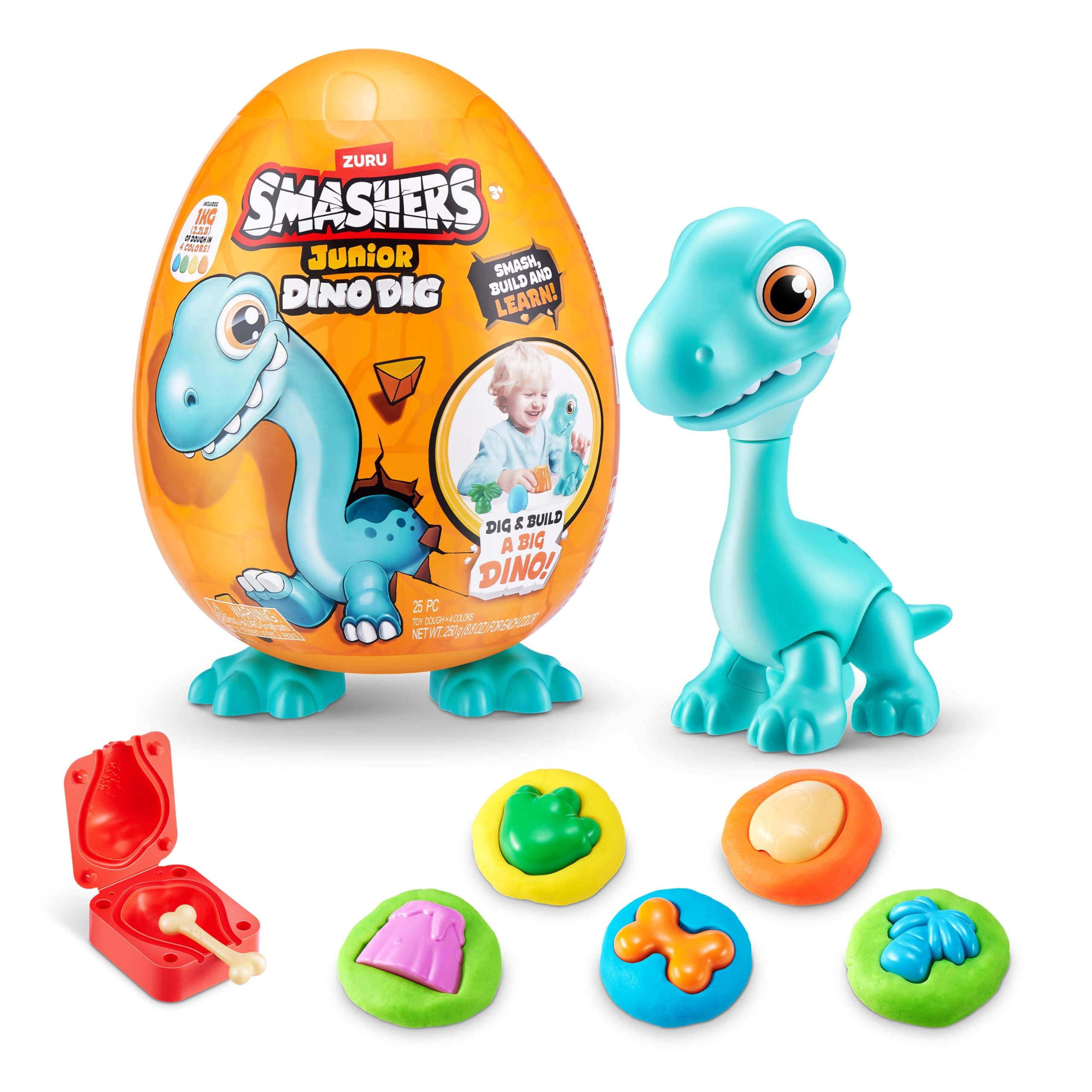 Smashers Junior Dino Dig Large Egg, Brontosaur, by ZURU 18+ Surprises, Dinosaur Preschool Toys, Build Construct Sensory Play for Kids 18 Months - 3 Years (Brontosaur)