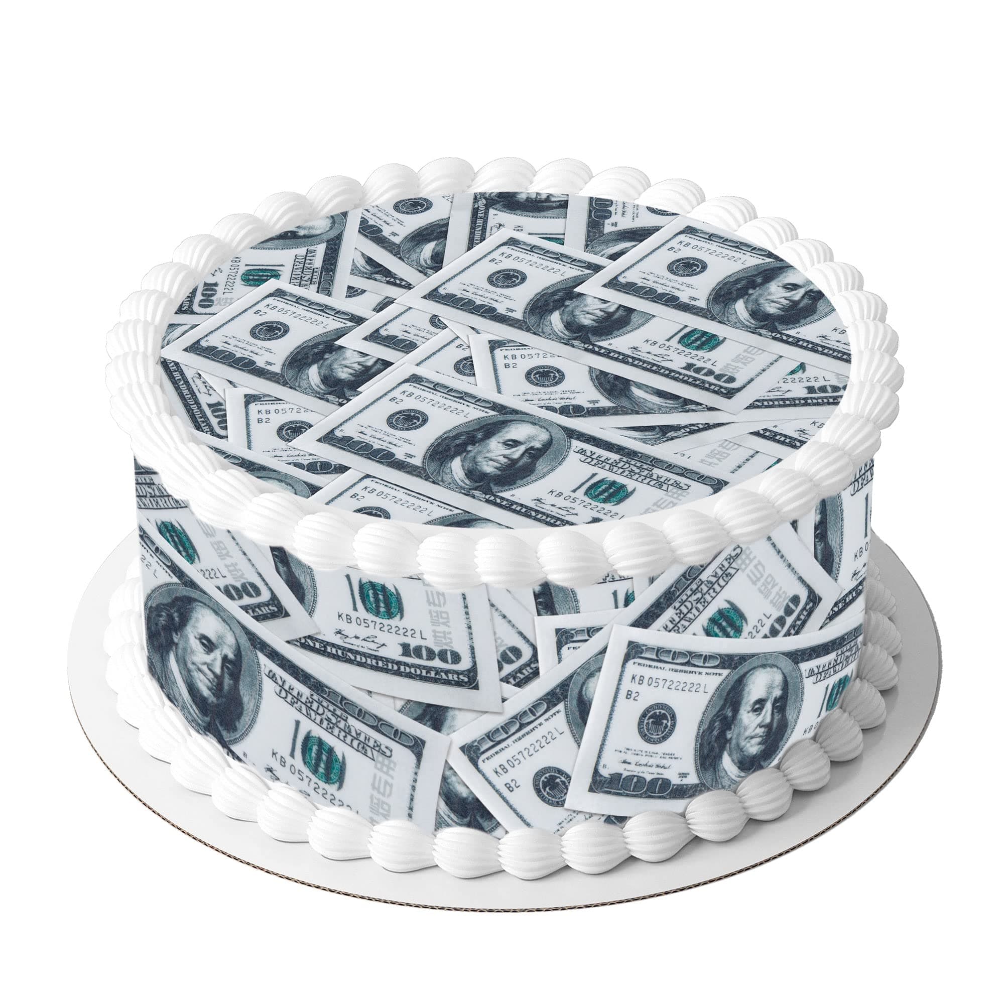 Ephlyn 50Pcs Edible 100 Dollar Bill Image Cupcake Toppers Wafer Paper Fake Money Cake Decoration for Baby Shower Birthday Anniversary Party Supplies