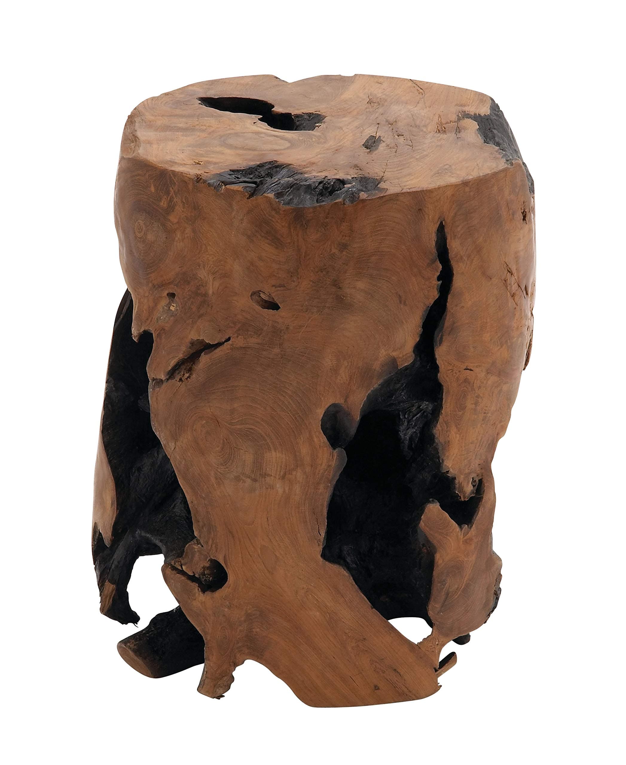 Deco 79 Teak Wood Handmade Live Edge Stump Accent Table with Charred Detailing, 14" x 14" x 18", Brown