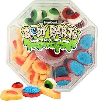 Frankford Halloween Gummy Body Parts Party Tray, Eyeballs, Fingers, Brains, and Ears, 14.10 Ounces