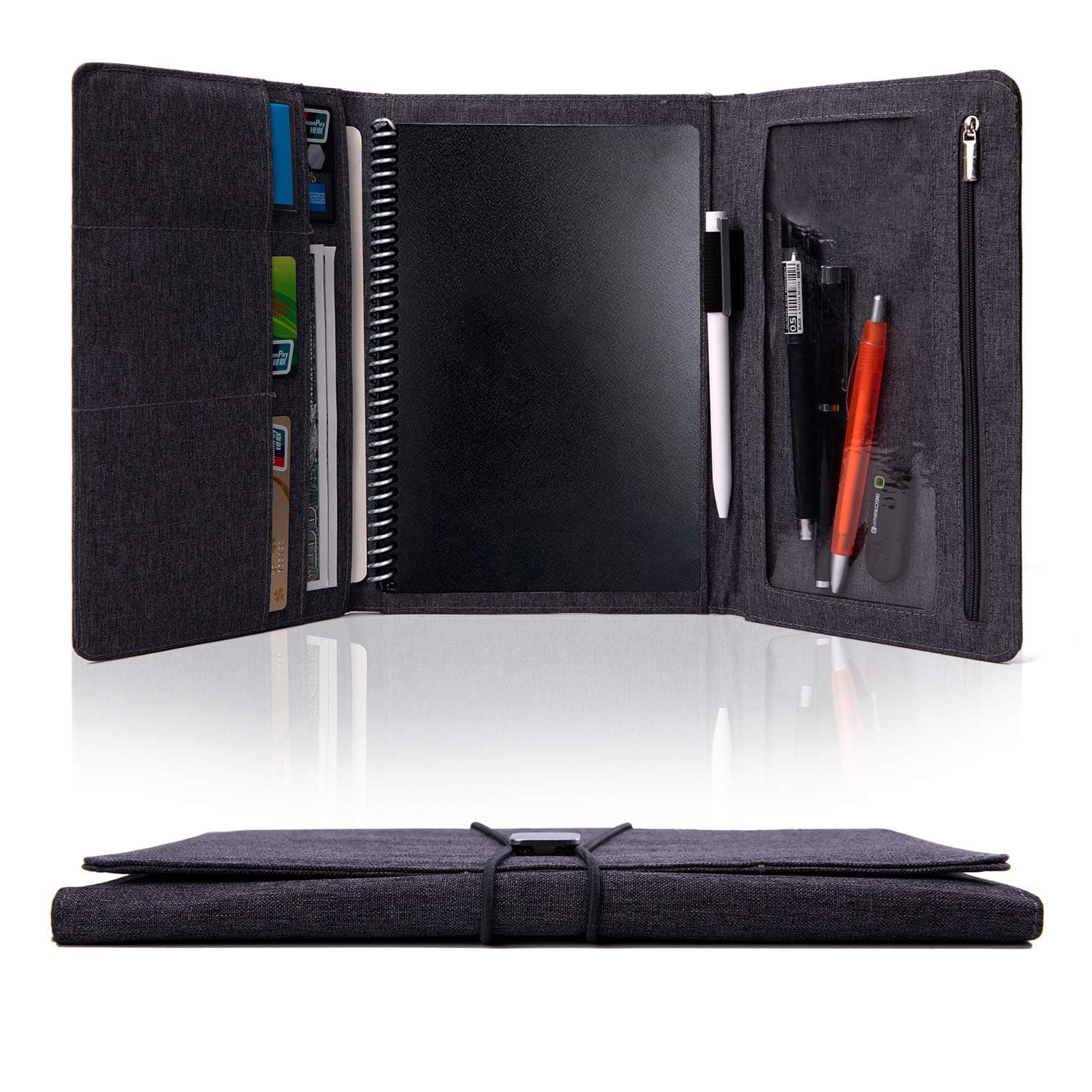 Folio Cover Compatible with Rocketbook Everlast Fusion, Cloth Fabric, Multi Organizer Men & Women Folder with Pen Loop/Phone Pocket/Business Card Holder, fits A5 Size Notebook(6" x 8.8")