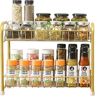 Lyrovo Countertop Organizer Organization, 2 Tier Moveable Corner Shelf for Kitchen, Bathroom, Spice Rack, Coffee Area, Over Sink, Dresser Table