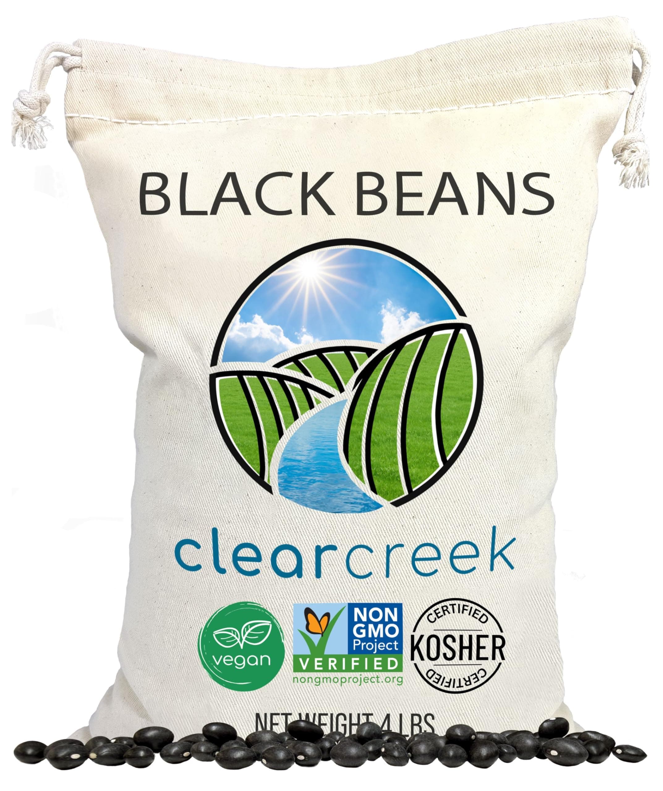 CLEAR CREEK Washington State Grown Black Beans | 4 lb | Project Non-GMO Verified | Vegan | Kosher | Non-Irradiated | Frijoles Negros