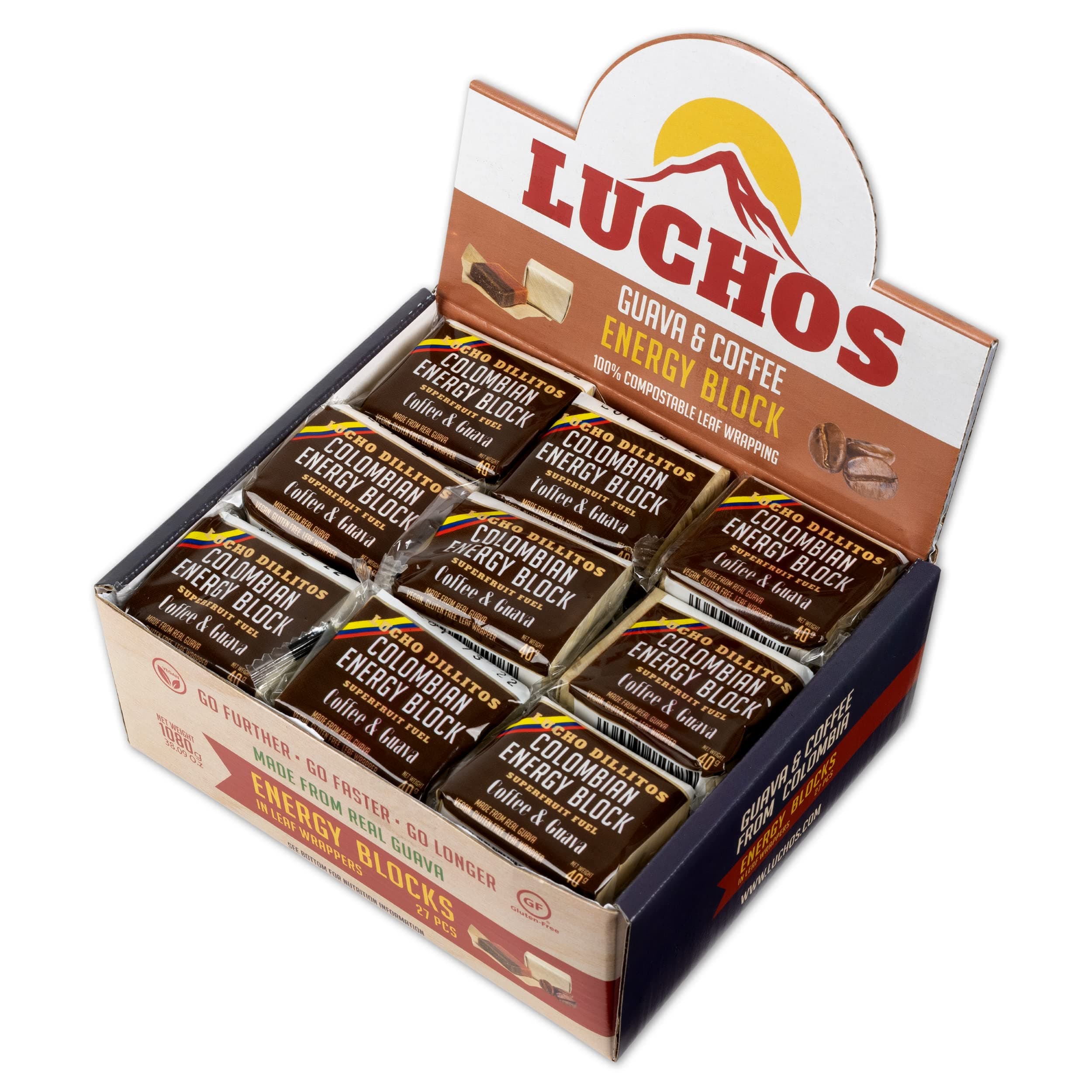 LUCHOS Natural Energy Bars - Coffee, 27 Pack | High Carb Bars for Sports Endurance, Running, Cycling & Workouts | Vegan & Gluten Free | Natural Nutrition Bars With Compostable Wrappers