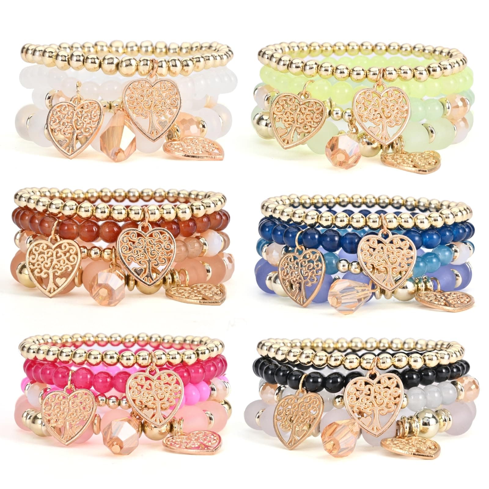Bohemian Bracelet Sets for Women - 6 Sets Stackable Stretch Bracelets Multi-color Boho Jewelry for Women Hippie Bracelets Dainty Jewelry