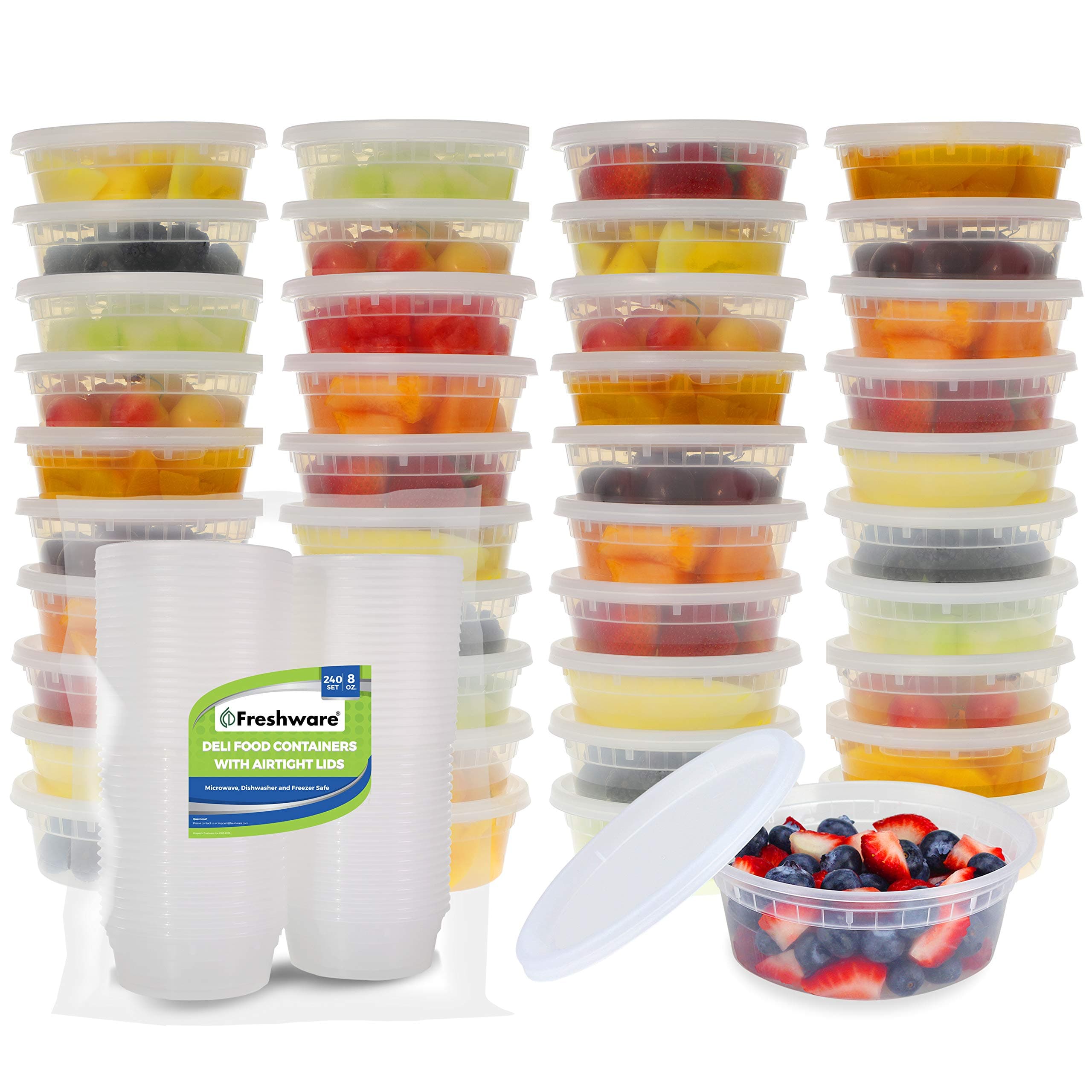 Freshware Food Storage Containers 16 oz Plastic Deli Containers with Lids, Slime, Soup, Meal Prep Containers | BPA Free | Stackable | Leakproof | Microwave/Dishwasher/Freezer Safe YH-S8X240