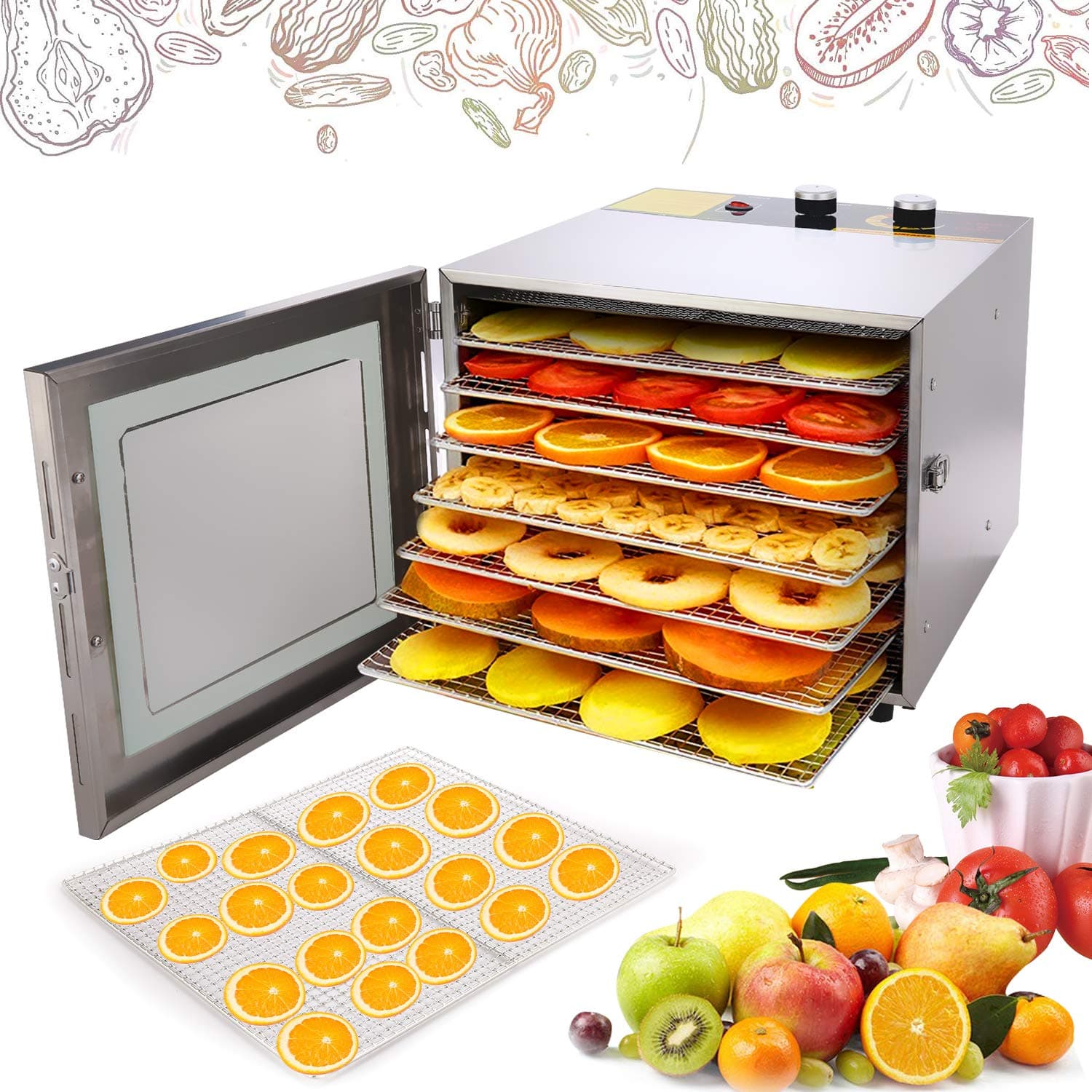 Hauture Food Dehydrator Machine, 6 Drying Racks, Multi-Tier Food Preserver,Temperature Control and Airflow Circulation for Jerky/Meat/Beef/Fruit/Vegetable, BPA Free/600W