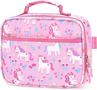 mibasies Kids Lunch Box for Girls Toddler, Insulated and Reusable Lunch Bag for School, Flower Unicorn