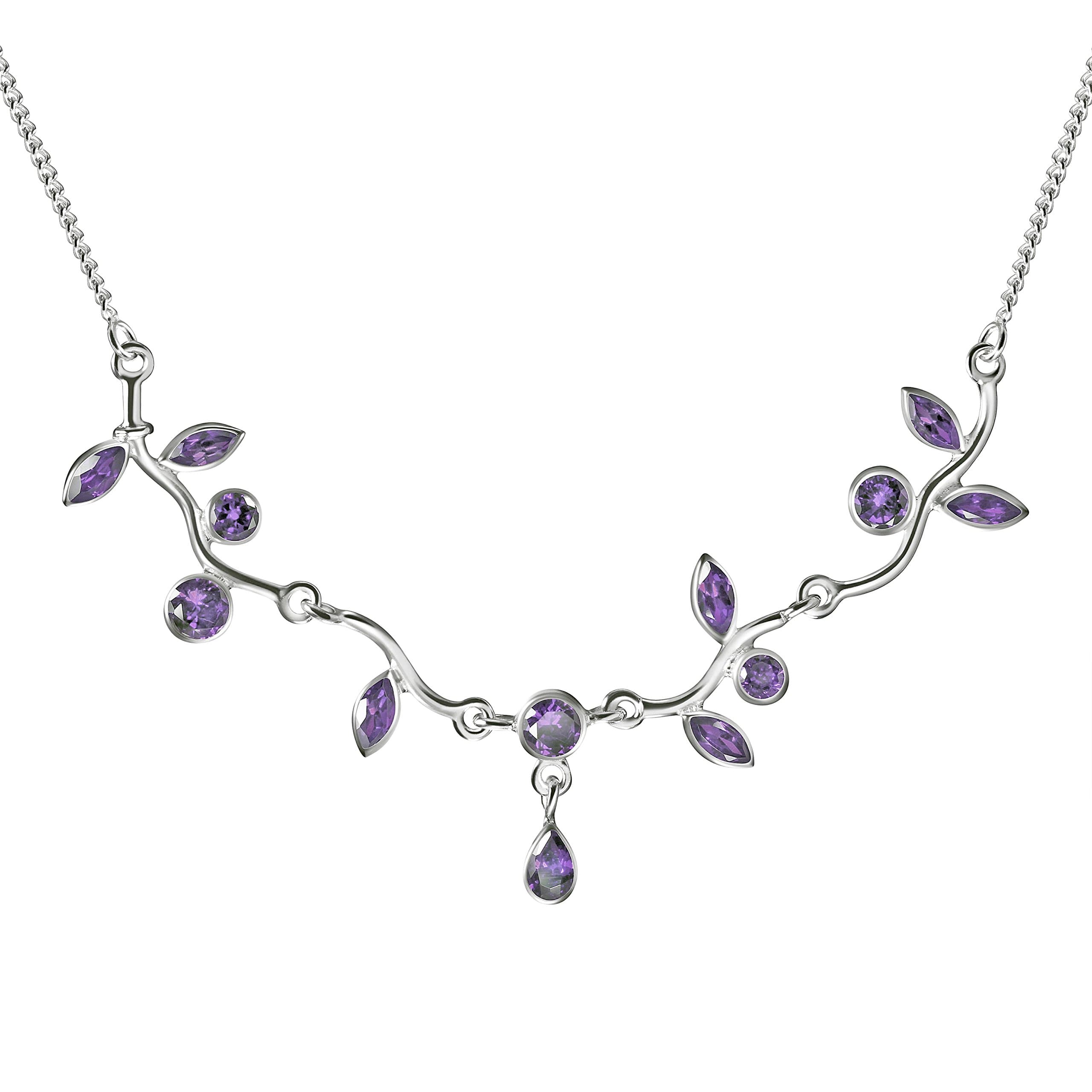 Franki Baker Pretty Delicate Amethyst Gemstone and 925 Sterling Silver Chain Leaf Necklace.