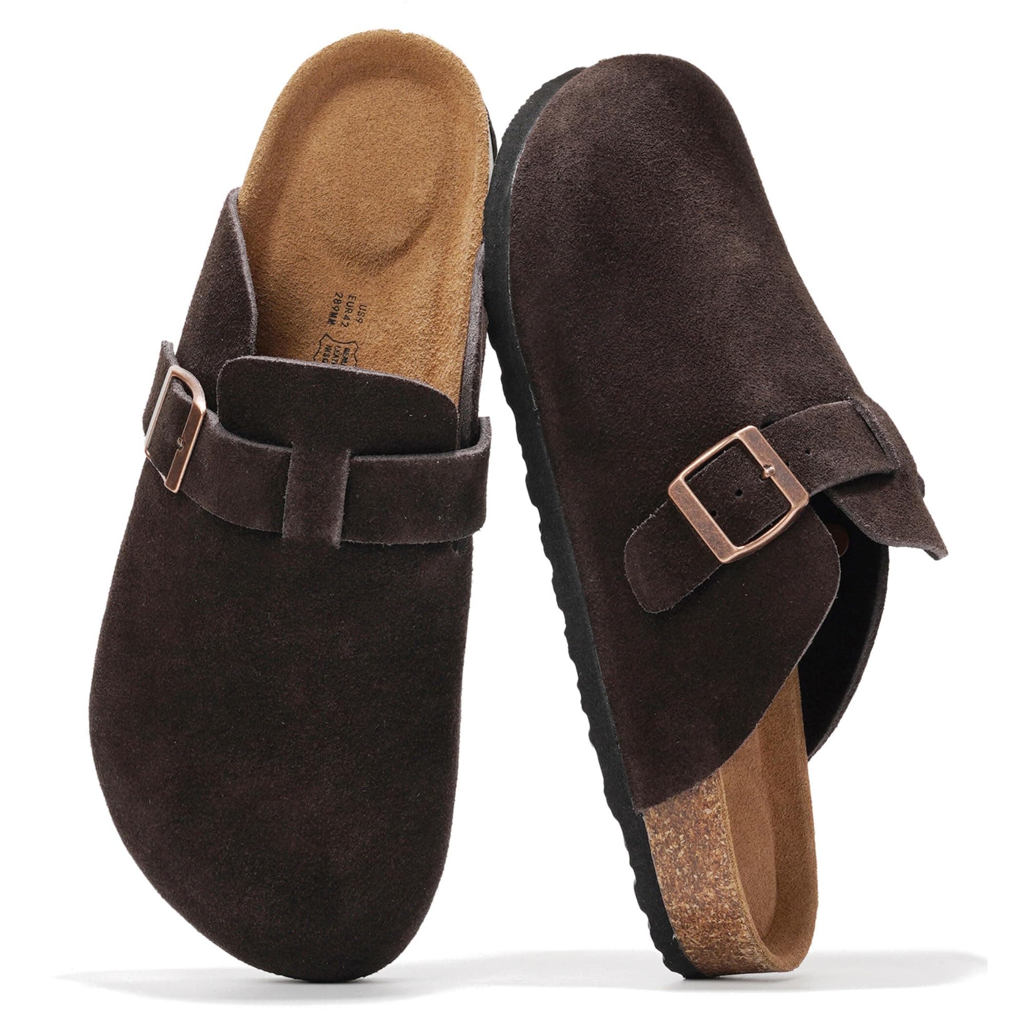 Project Cloud Mens Clogs - 100% Full Grain Genuine Leather Clogs for Men with Memory Foam Insole and Arch Support Natural Cork Footbed - Non Slip Mules Mens Slippers (Brooklyn)