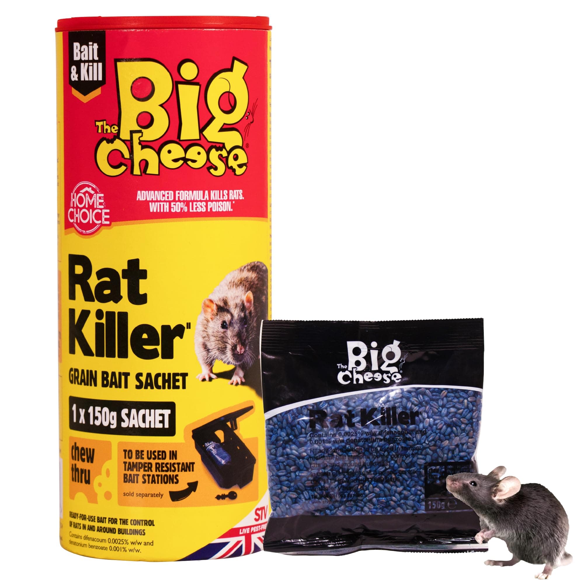 Rat & Mouse Killer Grain Bait Sachet - 25g x 6 Kills Mice Pre-Measured Chew Through Sachet Difenacoum, Blue
