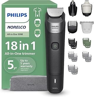 Philips MG5970/49 Norelco Multigroom 5000 Series, All-in-One Trimmer, Beard Trimmer and Clipper, 18-Piece Men's Care Set for Beard, Face, Nose, Ear, Body, with Titanium Blades,