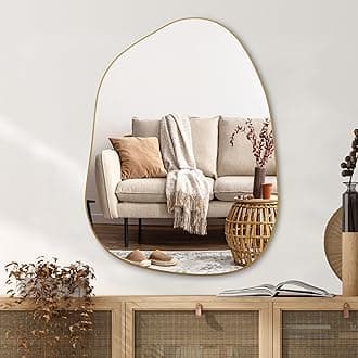 PERFNIQUE Irregular Wall Mirror Asymmetrical Mirror, 32''x24'' Gold Mirror for Bathroom Bedroom Living Room Entryway, Decorative Modern Boho Decor, Wall Mouted(Gold, 32''x24'')