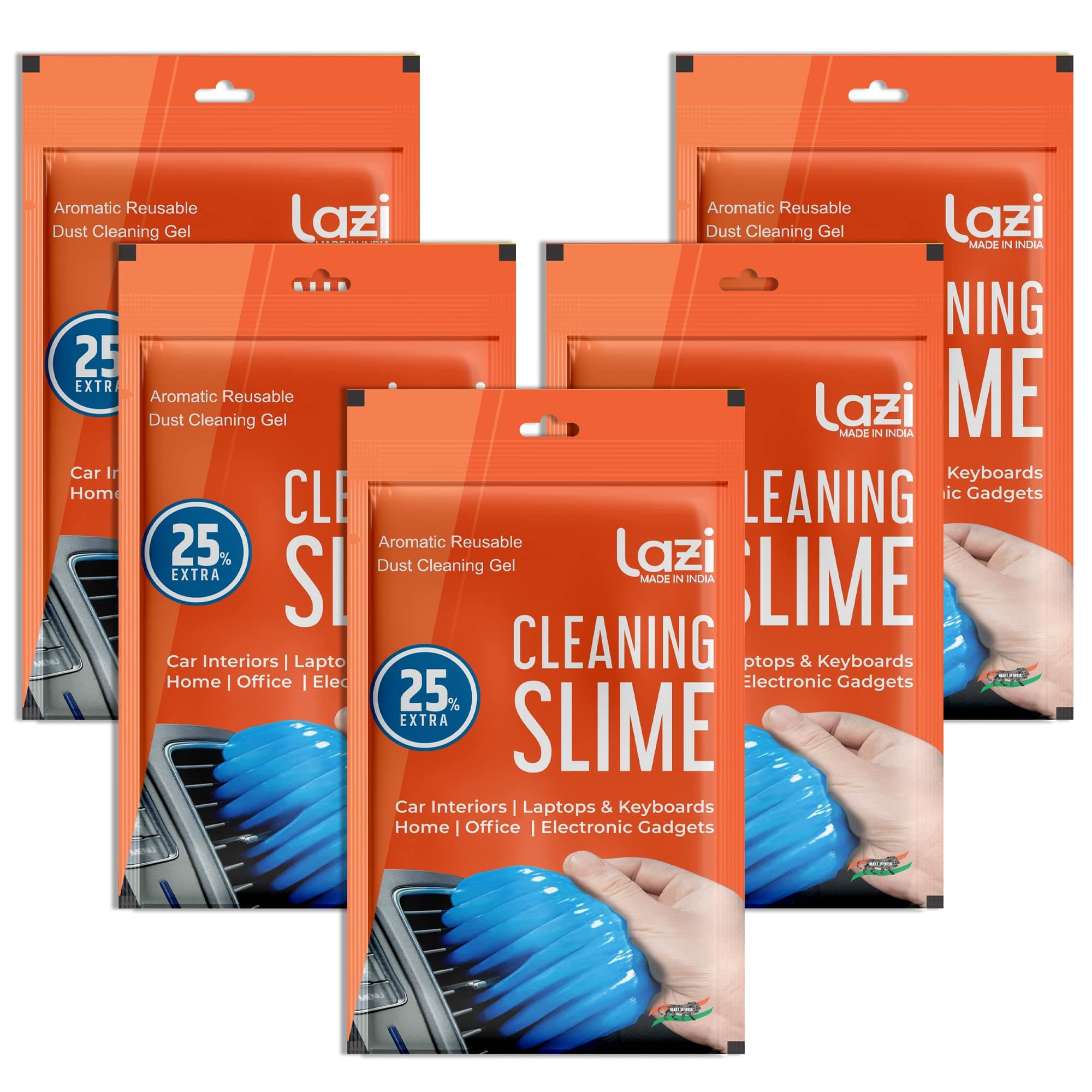 LAZI (Pack of 5) Multipurpose Car Ac Vent Dashboard Interior Dust Dirt Cleaner Sticky Jelly Putty Kit for Vehicle Interior Keyboard PC Laptop Electronic Gadgets Reusable Cleaning Gel