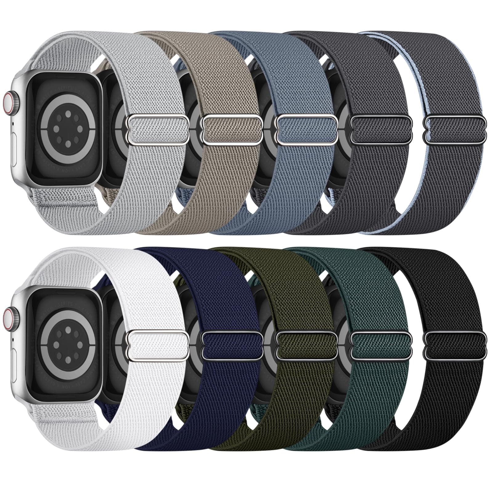 10 Pack Stretchy Bands Compatible with Apple Watch Band 40mm 38mm 41mm 42mm 44mm 45mm 46mm 49mm Women Men, Water-Resistant Solo Loop Elastic Sport Straps for iWatch Series 11 10 9 8 7 6 5 4 3 SE Ultra