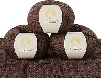 100% Merino Wool Yarn, 6-Ply Luxurious and Soft Yarn for Hand Knitting & Crocheting, 1.76 OZ/50g, 127 yds/116 Meters(Coffee, 3 Balls)