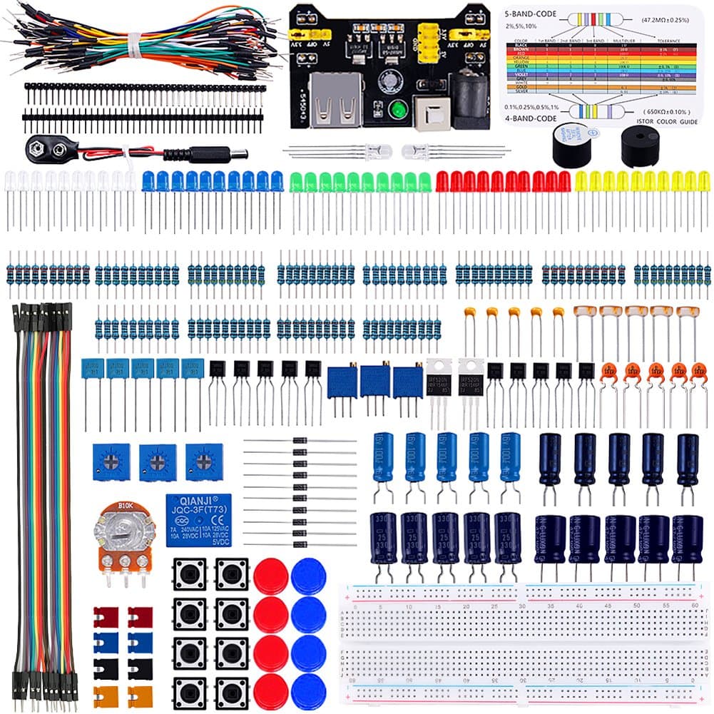 Emakefun Electronic Component Fun Kit w/Jumper Wire,Potentiometer,Breadboard,Resistor,Capacitor,LED for Arduino UNO,MEGA2560,Raspberry Pi