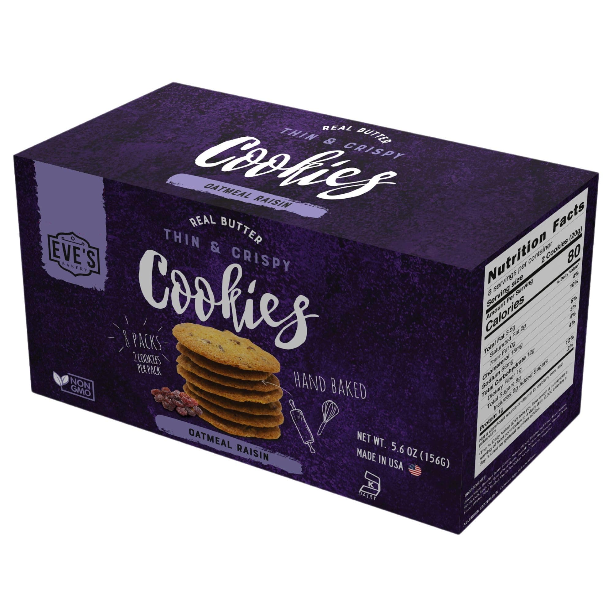 Eve's Bakery Thins & Crispy Cookies - All-Natural Non-GMO - Made with Real Butter - 8 Cookies Total (Oatmeal Raisin, 5.6 Oz)