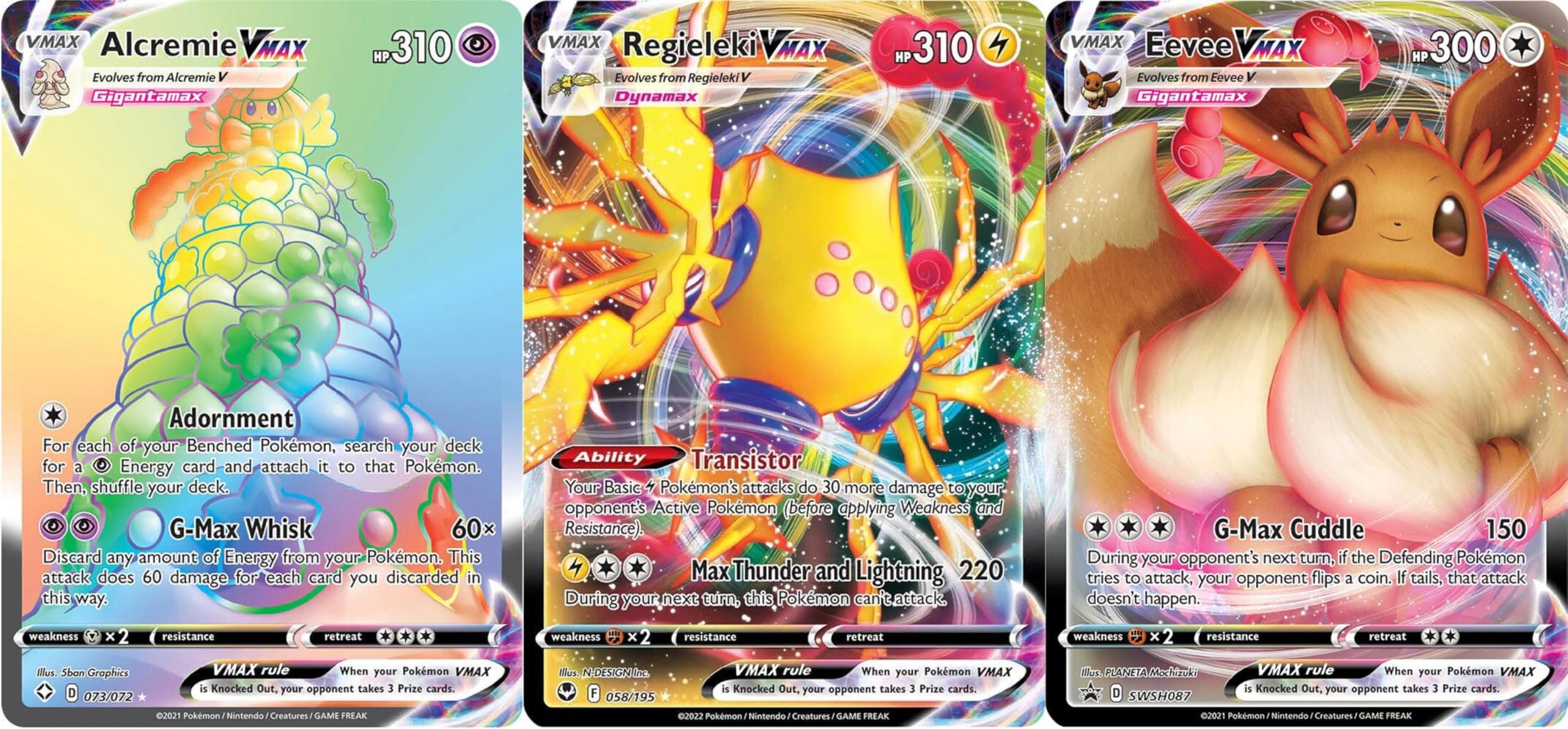 3 Pokémon Card Vmax Bundle - 1 Secret Rare Rainbow Card - No Duplicates - Vmax Booster Pack