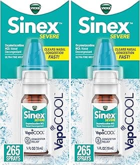 Vicks Sinex Severe Nasal Spray with VapoCOOL, Soothing Vapors, Decongestant Medicine, Relief from Stuffy Nose & Nasal Congestion, Sinus Pressure Relief, 265 Sprays (Pack of 2)