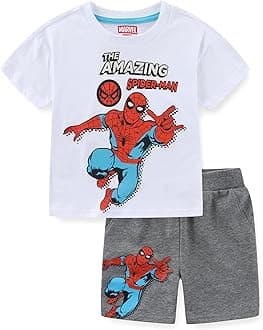 Marvel Spider-Man Boys Short Sleeve T-Shirt and French Terry Shorts Set for Big Kids
