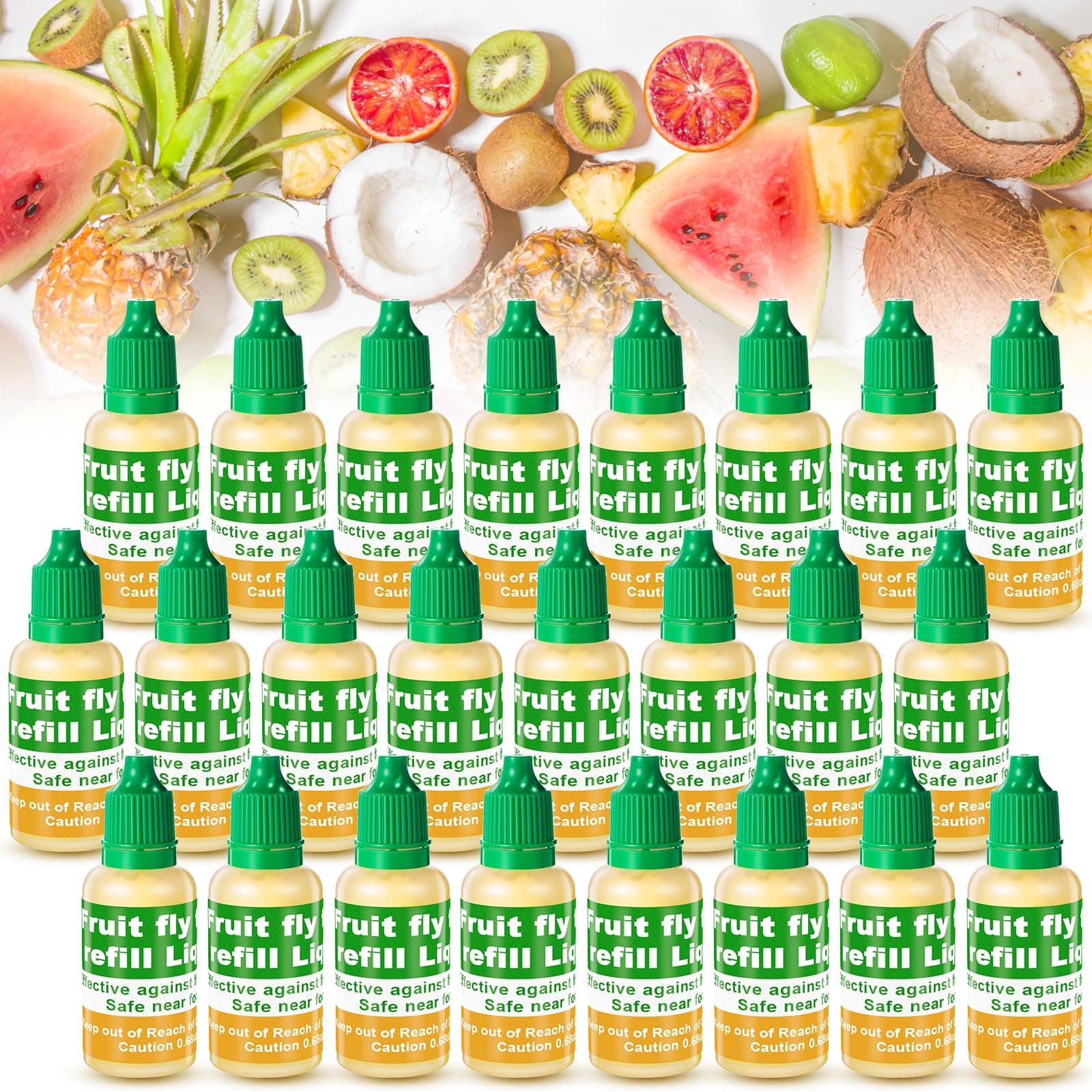 Qualirey 24 Pack Fruit Fly Trap Refill Liquid, 0.68oz Per Bottle Liquid Fruit Fly Traps for Indoors, Non Toxic Bait Safe Near Pets, Food and Kids, Lure Refill for Home Kitchen