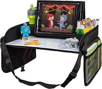 Lusso Gear Car Seat Tray - Dry-Erase Lap Desk for Kids Travel Activities - Snack & Cup Holder for Car Back Seat Organizer - Tablet Stand for Toddler Travel Essentials - Black