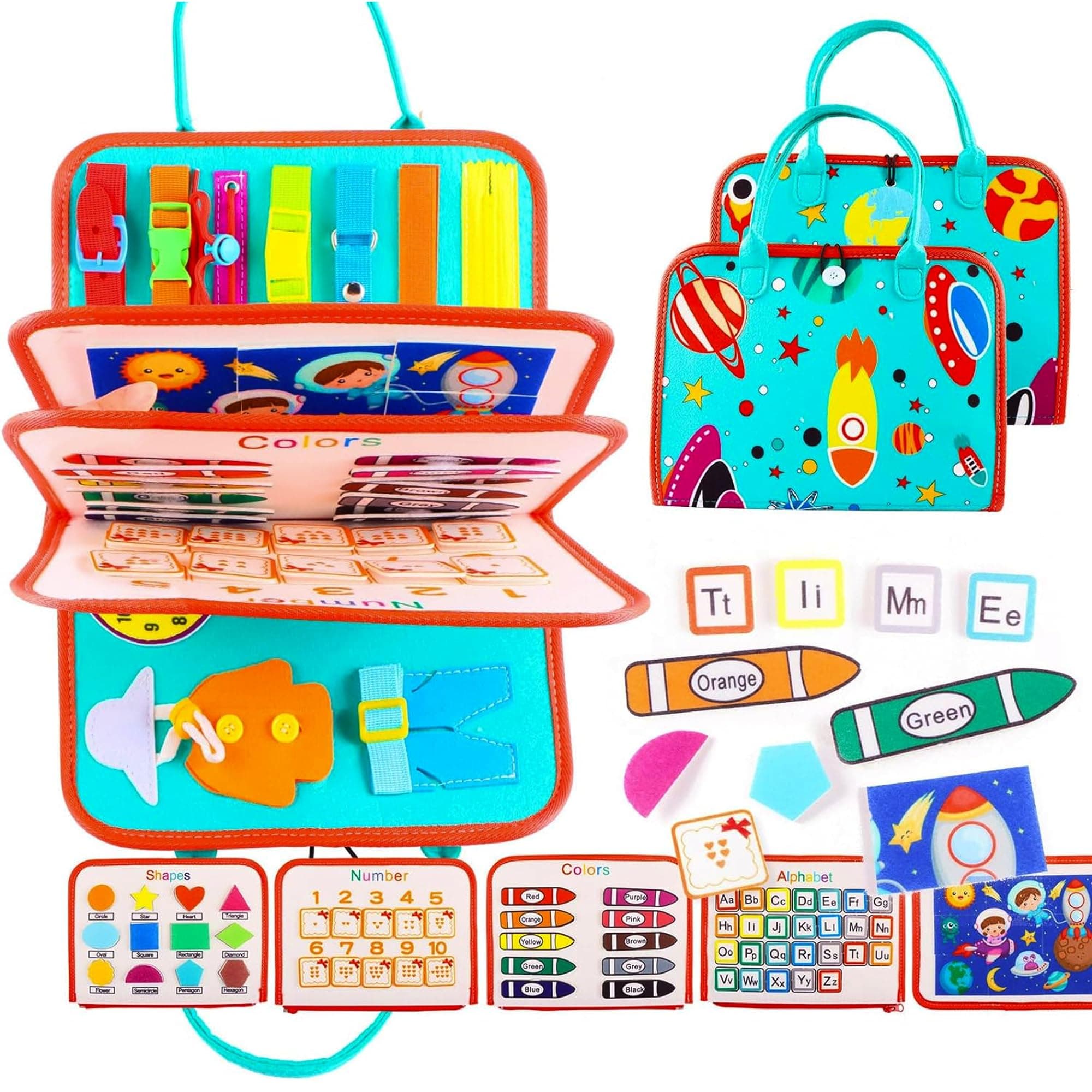 Kidology Montessori Busy Board Toy to Develop Basic Skills, Educational Sensory Busy Book for Toddlers Travel Toys for Airplane Car Aged 1+ Kids, Activity Parents Kids Travelling Toys, Multicolor