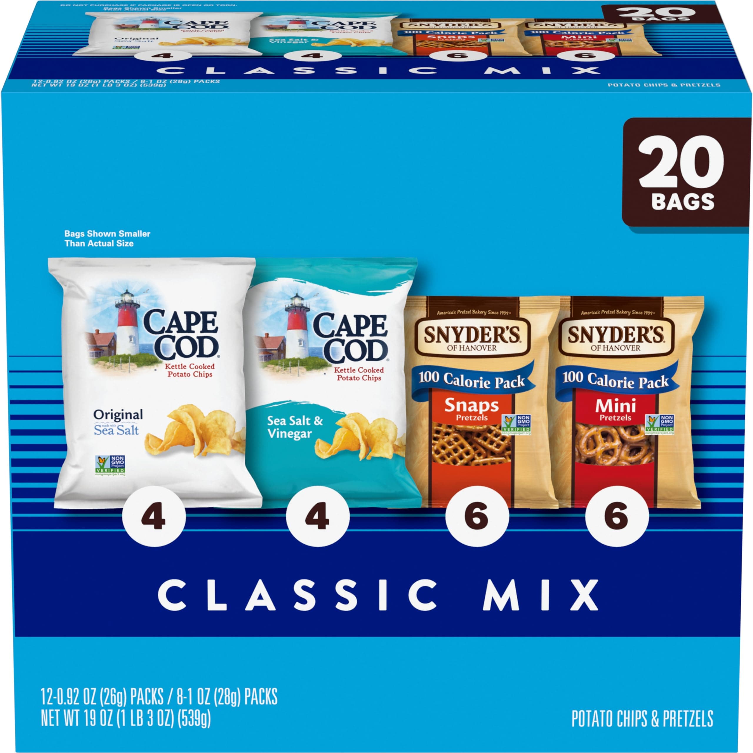 Snyder's of Hanover and Cape Cod Classic Mix Variety Pack, 20 Count Snack Bags