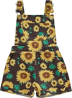 ZZLBUF Toddler Baby Girl Overalls Romper Outfit Kids Ruffle Sleeve Tops T-Shirt + Floral Suspender Pocket Shorts Clothes Set